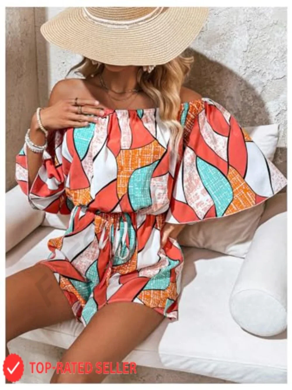 Off Shoulder Romper Jumpsuit Wide Leg Short Sleeve Summer Boho